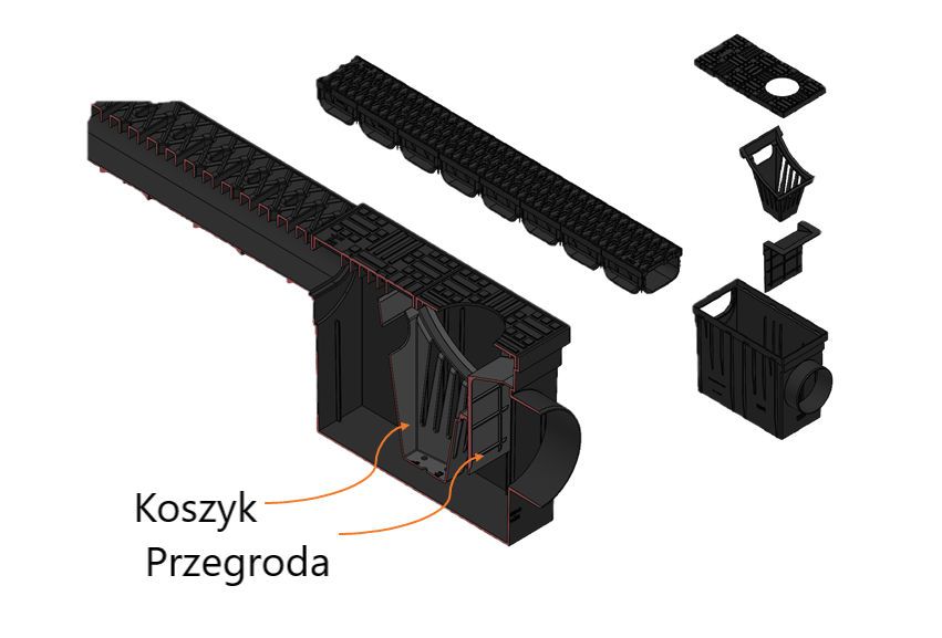 Boks Sciekowy Z Poziomym Odprowadzeniem Wody Czarny