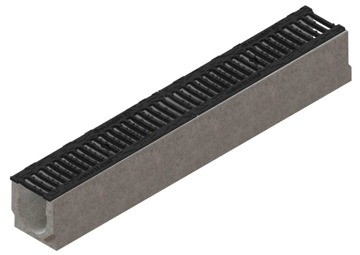 Kanały beton Base DN100 bez spadku ruszt żeliwo z powłoką KTL kl.C250