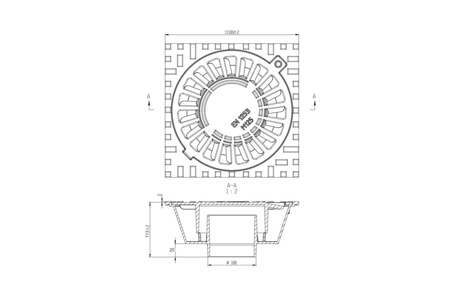 Zeliwny Wpust Posadzkowy 300X300 Dn100