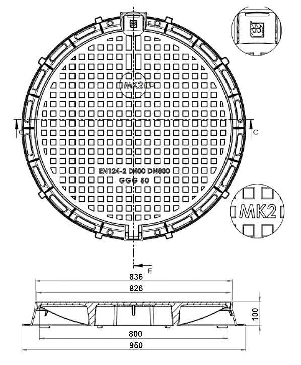 Wlaz Zeliwny Fi800 D400 Zawias Zatrzask H100