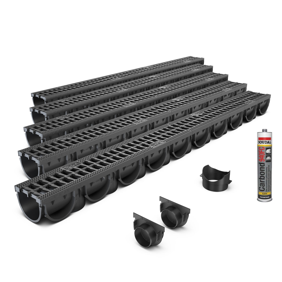 Zestaw odwodnienia liniowego VODALAND Easy X1 DN70 H70 – 5 m, z rusztem plastikowym, kl. A15